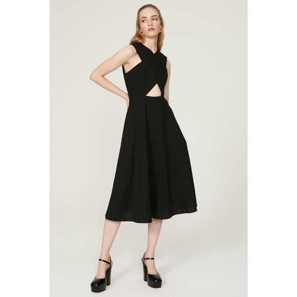Rosetta Getty Crisscross Dress Black Sleeveless‎ Midi Cutout Front Sz 0 - Picture 1 of 11